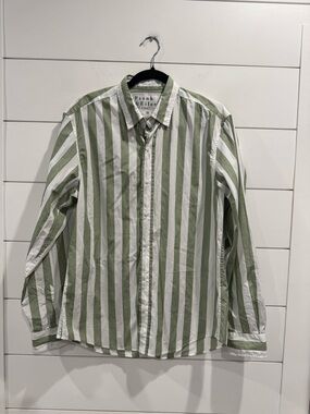 Frank & Eileen white green striped Finbar button down shirt